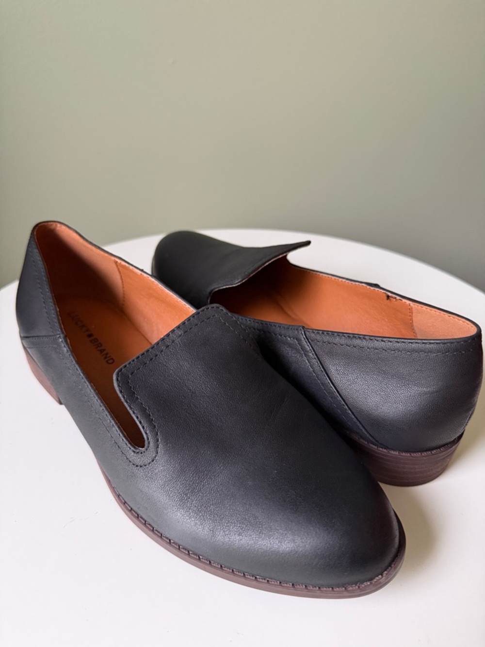 Lucky Brand Elafina Leather Loafers Black Slip On Flats Size 7.5